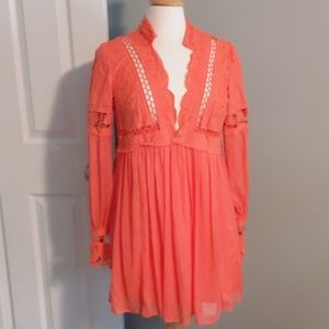 Free People Coral Crochet Eyelet Style Top Size 4